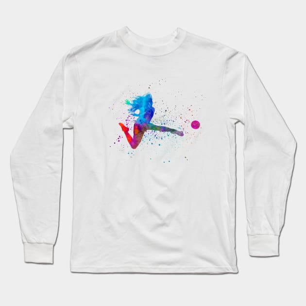 Woman footballer in watercolor Long Sleeve T-Shirt by PaulrommerArt